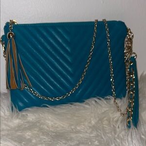 Teal Quilted Chain Crossbody Bag